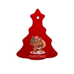 Santa Bigfoot Christmas Lights Funny Sasquatch Believe Xmas Ceramic Tree Ornament