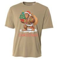 Santa Bigfoot Christmas Lights Funny Sasquatch Believe Xmas Cooling Performance Crew T-Shirt