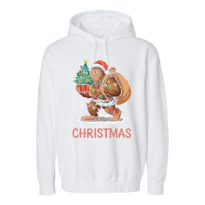 Santa Bigfoot Christmas Lights Funny Sasquatch Believe Xmas Garment-Dyed Fleece Hoodie