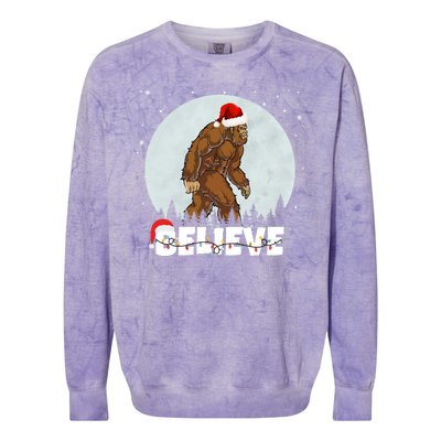 Santa Bigfoot Christmas Rock Funny Sasquatch Believe Colorblast Crewneck Sweatshirt