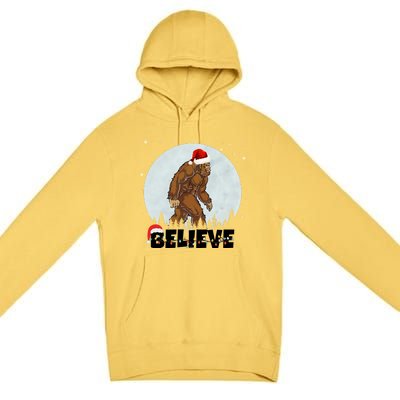 Santa Bigfoot Christmas Rock Funny Sasquatch Believe Premium Pullover Hoodie