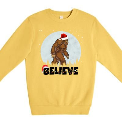 Santa Bigfoot Christmas Rock Funny Sasquatch Believe Premium Crewneck Sweatshirt