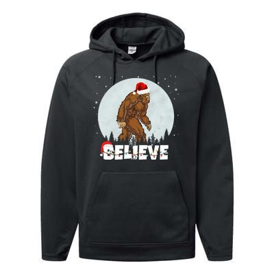 Santa Bigfoot Christmas Rock Funny Sasquatch Believe Performance Fleece Hoodie