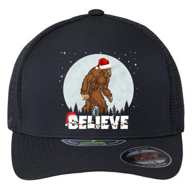 Santa Bigfoot Christmas Rock Funny Sasquatch Believe Flexfit Unipanel Trucker Cap