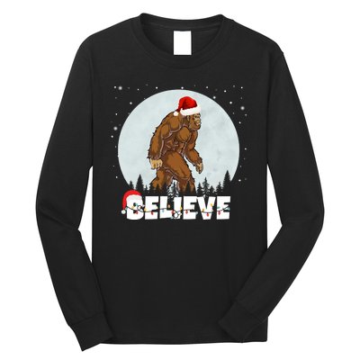 Santa Bigfoot Christmas Rock Funny Sasquatch Believe Long Sleeve Shirt