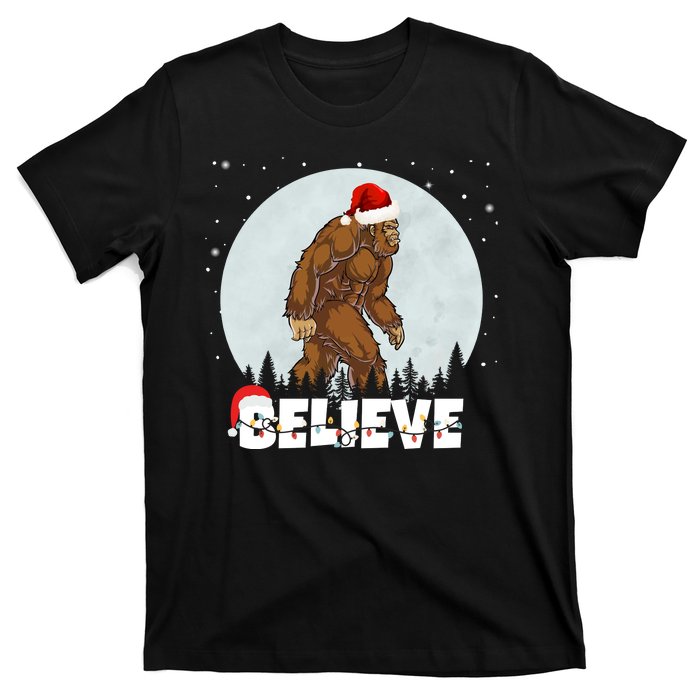 Santa Bigfoot Christmas Rock Funny Sasquatch Believe T-Shirt