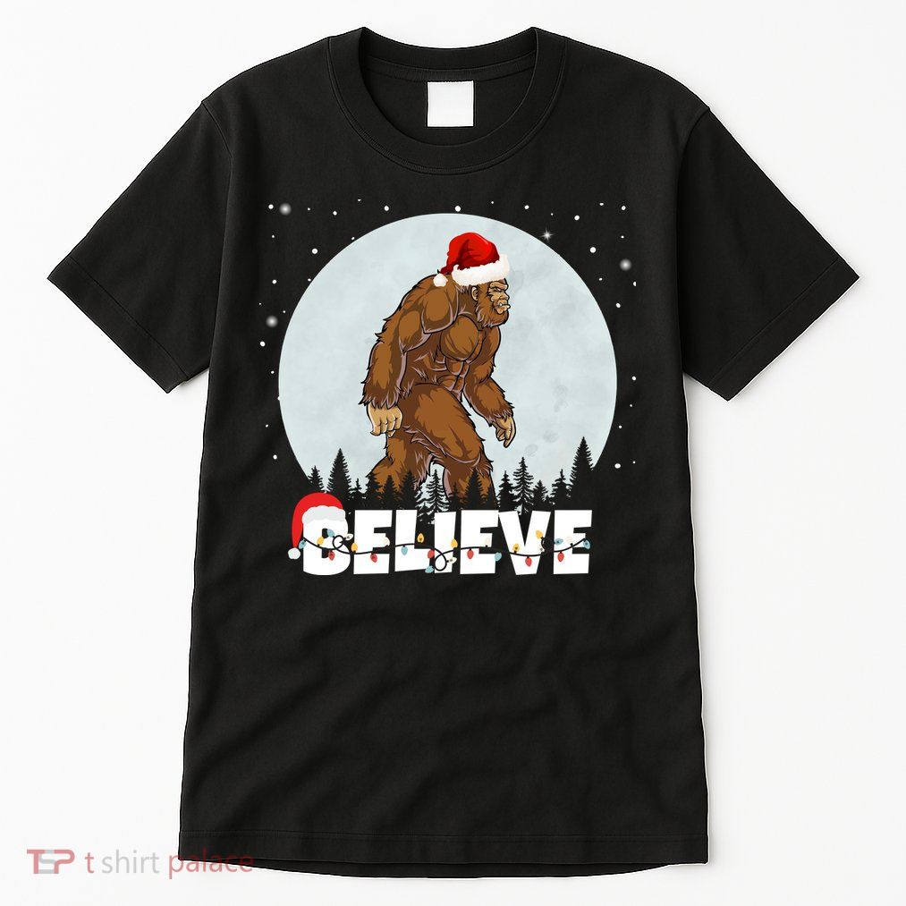 Santa Bigfoot Christmas Rock Funny Sasquatch Believe Tall T-Shirt