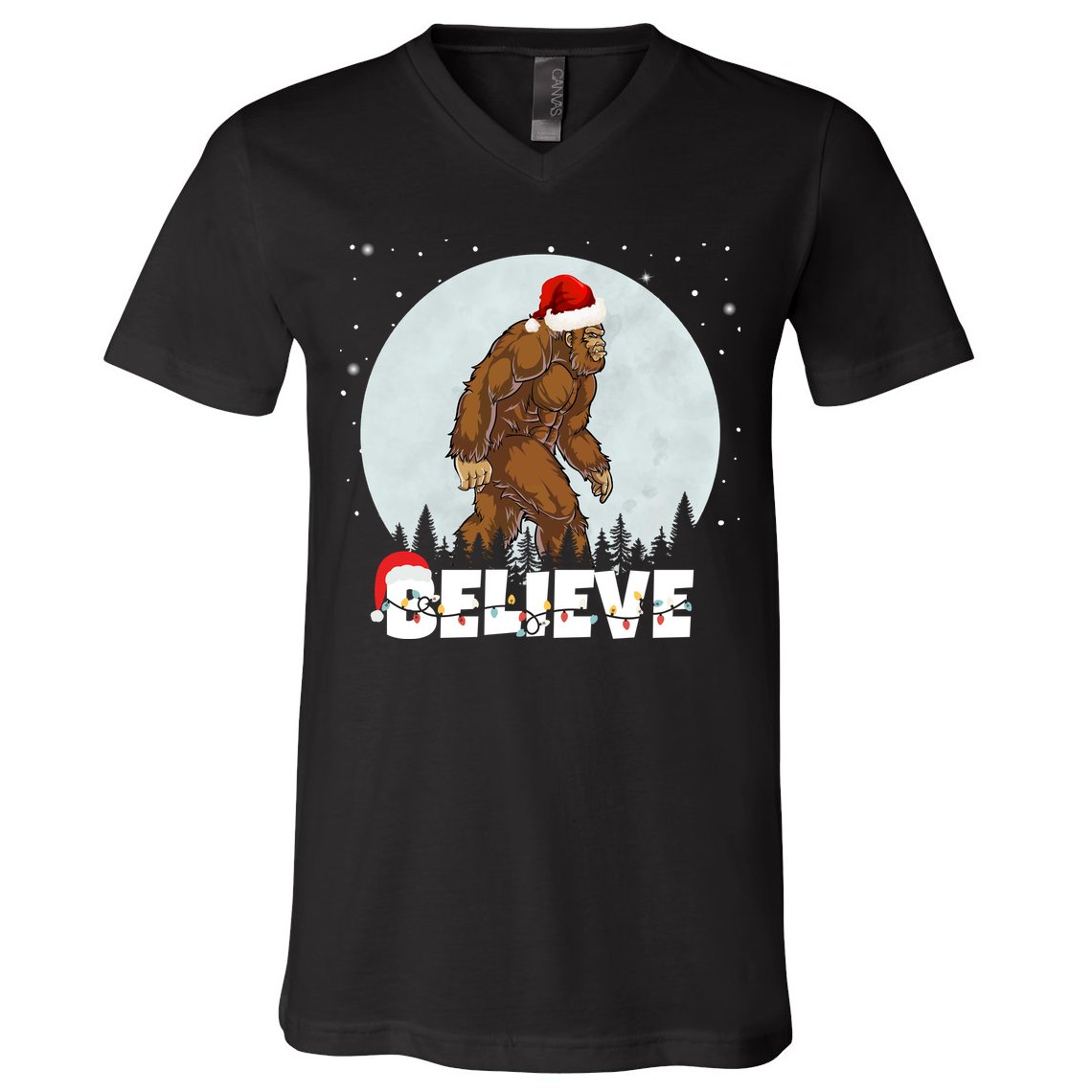 Santa Bigfoot Christmas Rock Funny Sasquatch Believe V-Neck T-Shirt
