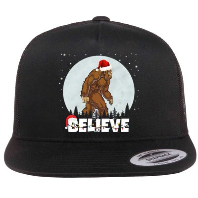 Santa Bigfoot Christmas Rock Funny Sasquatch Believe Flat Bill Trucker Hat