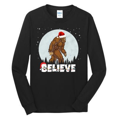 Santa Bigfoot Christmas Rock Funny Sasquatch Believe Tall Long Sleeve T-Shirt