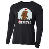 Santa Bigfoot Christmas Rock Funny Sasquatch Believe Cooling Performance Long Sleeve Crew