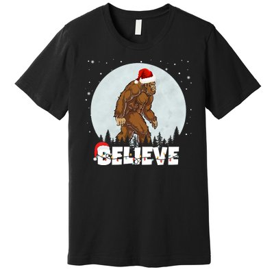 Santa Bigfoot Christmas Rock Funny Sasquatch Believe Premium T-Shirt