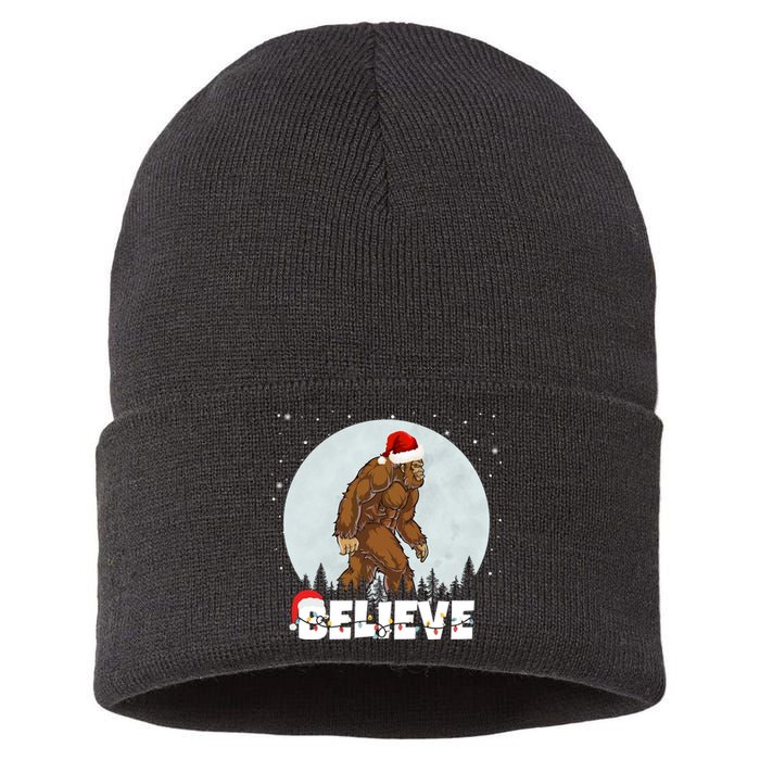 Santa Bigfoot Christmas Rock Funny Sasquatch Believe Sustainable Knit Beanie