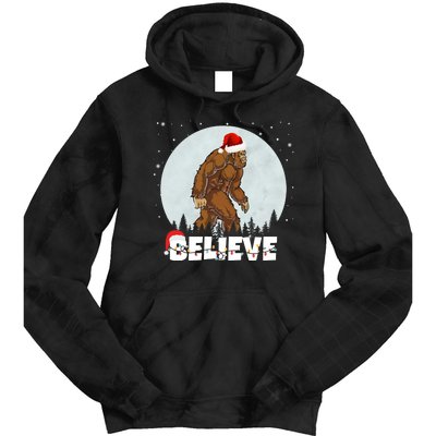 Santa Bigfoot Christmas Rock Funny Sasquatch Believe Tie Dye Hoodie