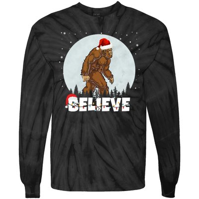 Santa Bigfoot Christmas Rock Funny Sasquatch Believe Tie-Dye Long Sleeve Shirt