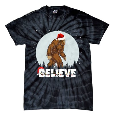 Santa Bigfoot Christmas Rock Funny Sasquatch Believe Tie-Dye T-Shirt