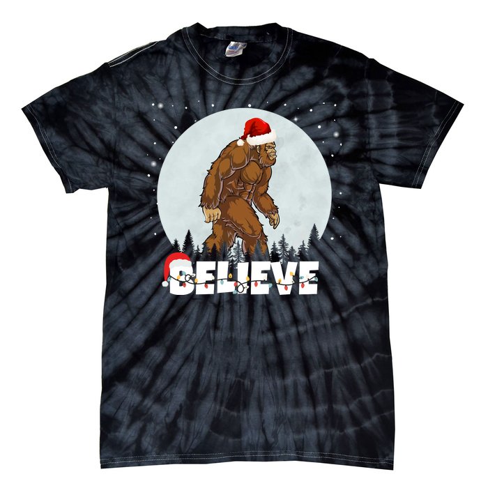 Santa Bigfoot Christmas Rock Funny Sasquatch Believe Tie-Dye T-Shirt