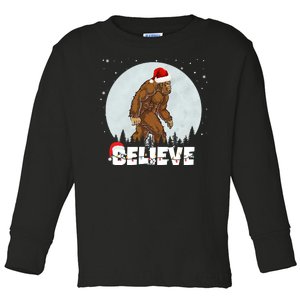 Santa Bigfoot Christmas Rock Funny Sasquatch Believe Toddler Long Sleeve Shirt