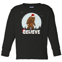 Santa Bigfoot Christmas Rock Funny Sasquatch Believe Toddler Long Sleeve Shirt