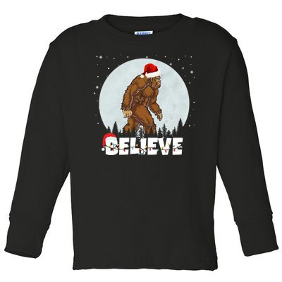 Santa Bigfoot Christmas Rock Funny Sasquatch Believe Toddler Long Sleeve Shirt