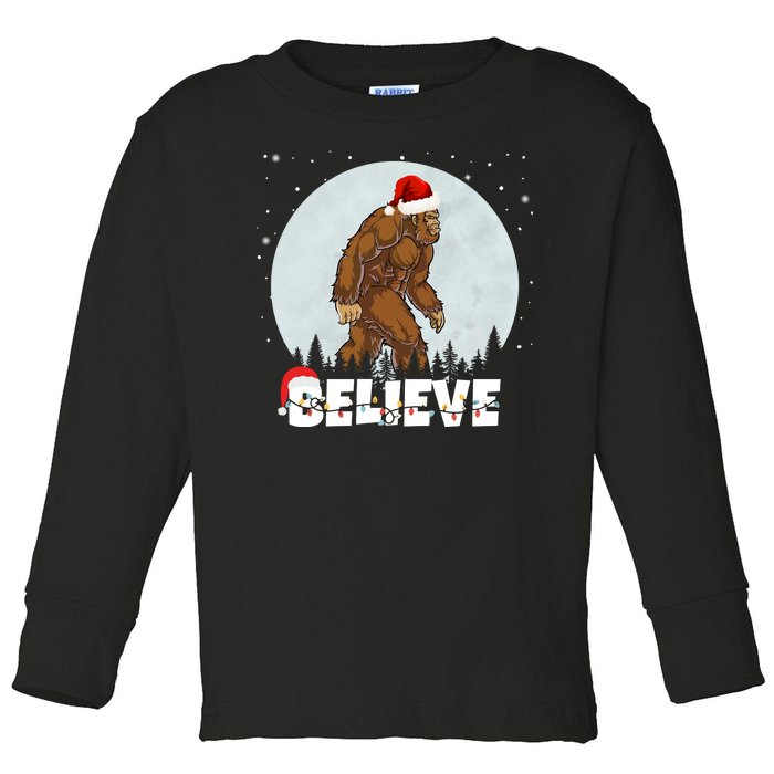 Santa Bigfoot Christmas Rock Funny Sasquatch Believe Toddler Long Sleeve Shirt