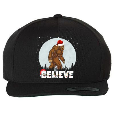 Santa Bigfoot Christmas Rock Funny Sasquatch Believe Wool Snapback Cap