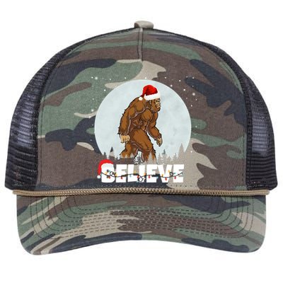 Santa Bigfoot Christmas Rock Funny Sasquatch Believe Retro Rope Trucker Hat Cap