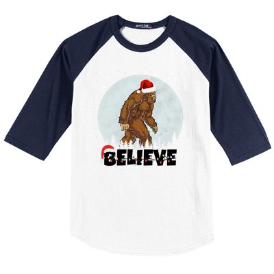 Santa Bigfoot Christmas Rock Funny Sasquatch Believe Baseball Sleeve Shirt