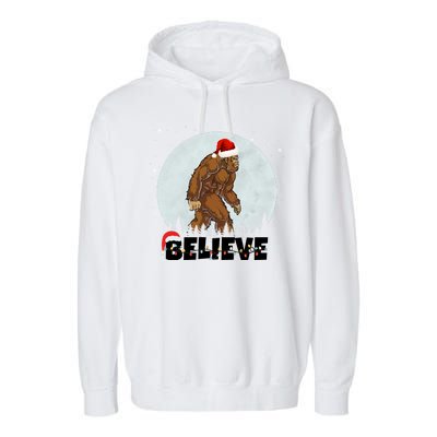 Santa Bigfoot Christmas Rock Funny Sasquatch Believe Garment-Dyed Fleece Hoodie