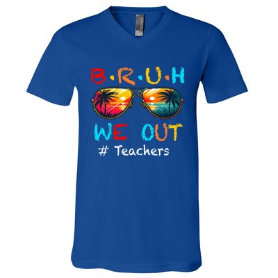 Summer Break Cute End Of School Year Bruh We Out Teachers Gift V-Neck T-Shirt