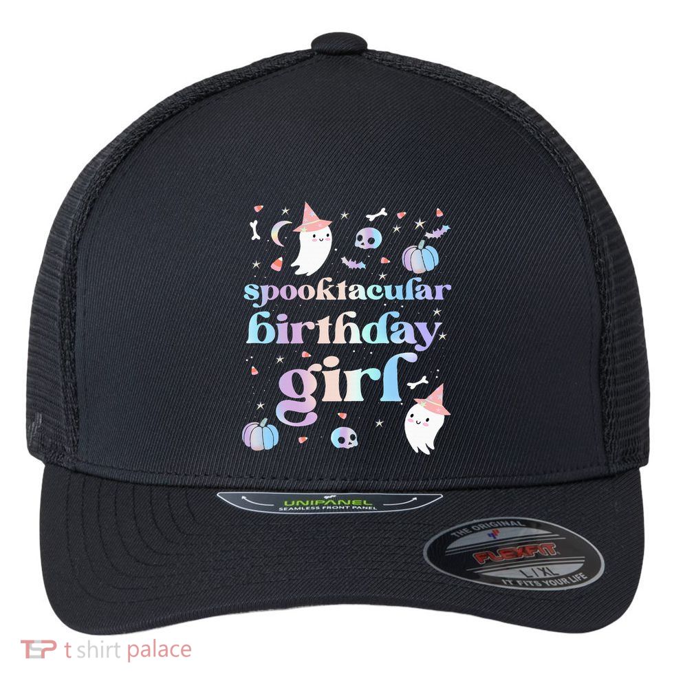 Spooktacular Birthday Cute Ghost Halloween Party Flexfit Unipanel Trucker Cap