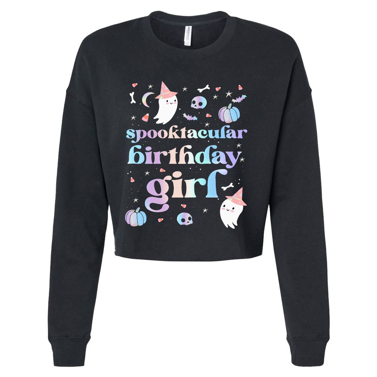 Spooktacular Birthday Cute Ghost Halloween Party Cropped Pullover Crew
