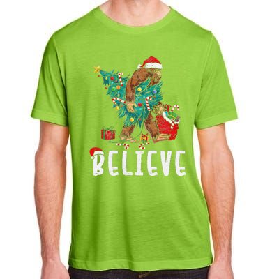 Santa Bigfoot Christmas Lights Funny Sasquatch Believe Xmas Adult ChromaSoft Performance T-Shirt