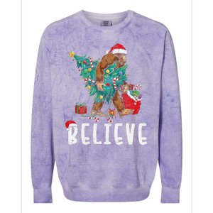 Santa Bigfoot Christmas Lights Funny Sasquatch Believe Xmas Colorblast Crewneck Sweatshirt