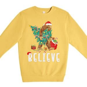 Santa Bigfoot Christmas Lights Funny Sasquatch Believe Xmas Premium Crewneck Sweatshirt