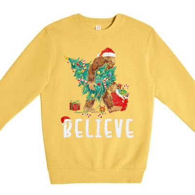 Santa Bigfoot Christmas Lights Funny Sasquatch Believe Xmas Premium Crewneck Sweatshirt