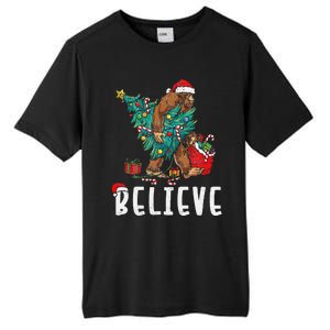 Santa Bigfoot Christmas Lights Funny Sasquatch Believe Xmas Tall Fusion ChromaSoft Performance T-Shirt