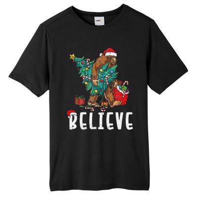 Santa Bigfoot Christmas Lights Funny Sasquatch Believe Xmas Tall Fusion ChromaSoft Performance T-Shirt