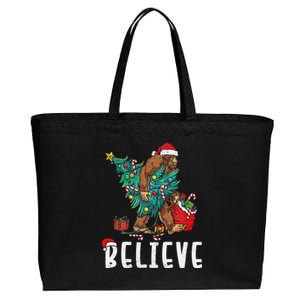 Santa Bigfoot Christmas Lights Funny Sasquatch Believe Xmas Cotton Canvas Jumbo Tote