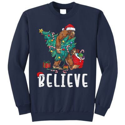 Santa Bigfoot Christmas Lights Funny Sasquatch Believe Xmas Sweatshirt