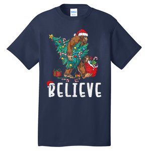 Santa Bigfoot Christmas Lights Funny Sasquatch Believe Xmas Tall T-Shirt