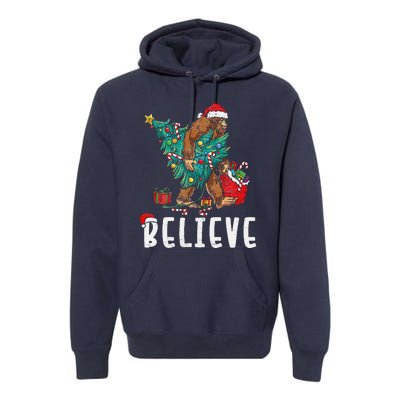 Santa Bigfoot Christmas Lights Funny Sasquatch Believe Xmas Premium Hoodie