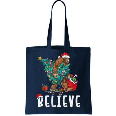 Santa Bigfoot Christmas Lights Funny Sasquatch Believe Xmas Tote Bag