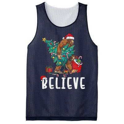 Santa Bigfoot Christmas Lights Funny Sasquatch Believe Xmas Mesh Reversible Basketball Jersey Tank