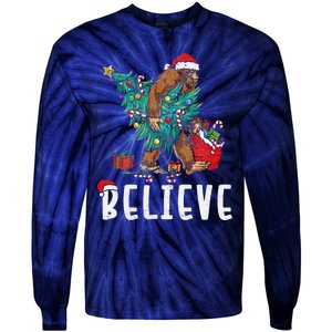 Santa Bigfoot Christmas Lights Funny Sasquatch Believe Xmas Tie-Dye Long Sleeve Shirt