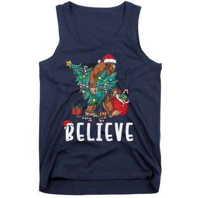 Santa Bigfoot Christmas Lights Funny Sasquatch Believe Xmas Tank Top