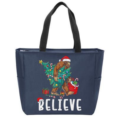 Santa Bigfoot Christmas Lights Funny Sasquatch Believe Xmas Zip Tote Bag