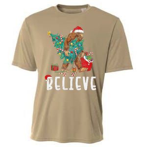 Santa Bigfoot Christmas Lights Funny Sasquatch Believe Xmas Cooling Performance Crew T-Shirt