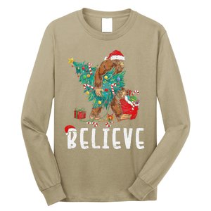 Santa Bigfoot Christmas Lights Funny Sasquatch Believe Xmas Long Sleeve Shirt