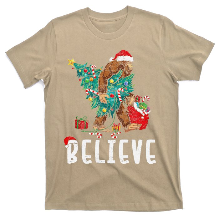 Santa Bigfoot Christmas Lights Funny Sasquatch Believe Xmas T-Shirt